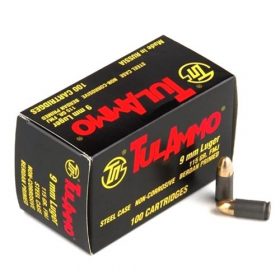 TulAmmo 9mm Luger Ammo 115 Grain FMJ 100 Rounds Steel Case