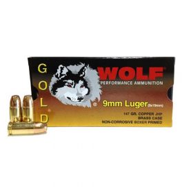 Wolf Gold 9mm Luger Ammo 147 Grain Jacketed Hollow Point